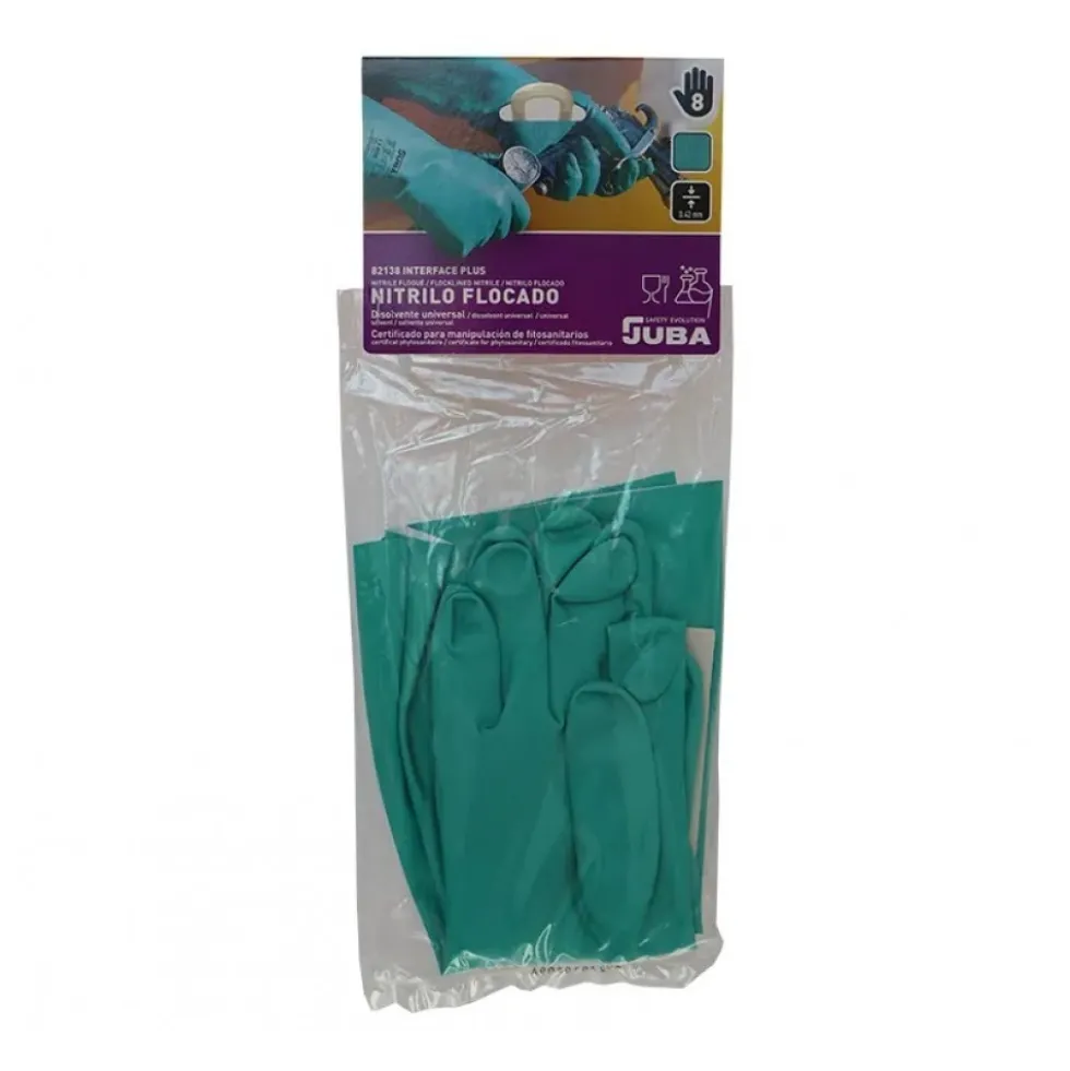 Gants sans support en nitrile floqué léger vert - sachet de 12 paires JUBA