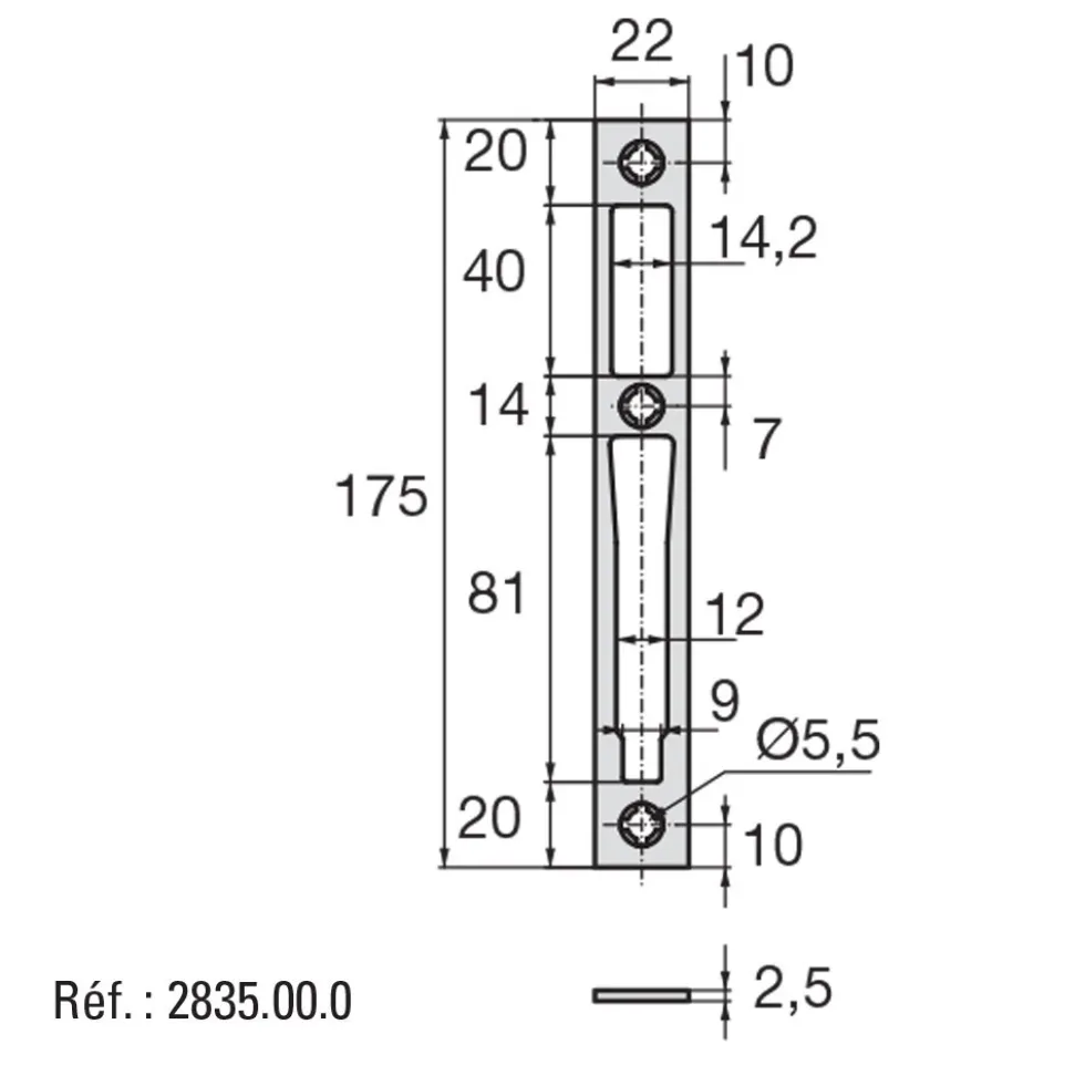 Gâche 2835 pour serrures Stremler 6000 ASSA ABLOY