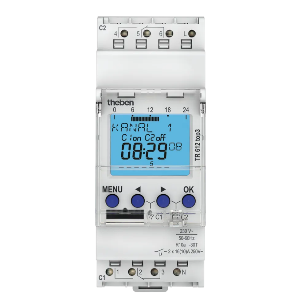 Interrupteur horaire digital - programmable 2 canaux - TR612 top3 THEBEN