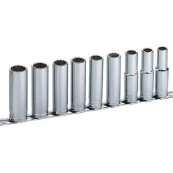 Jeu de 9 douilles longues 1/2'' sur rack de rangement SLJ-9R - 12 à 21 mm SAM OUTILLAGE