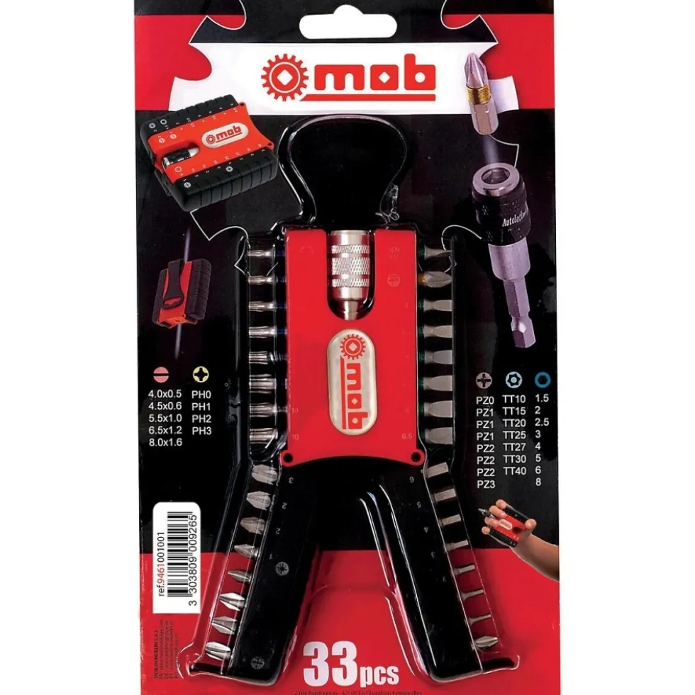 Jeu de 32 embouts de vissage avec porte-embout sur carte MOB