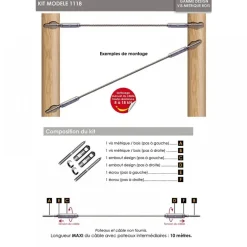 Kit de pose garde corps bois pour câble 6 mm - inox 316 Design Production