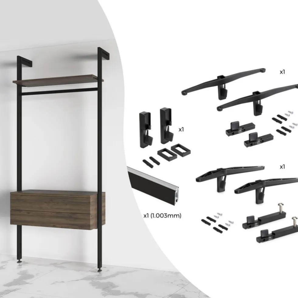 Kit pour structure modulaire Zero 1 étagère + 1 module + tringle - noir EMUCA