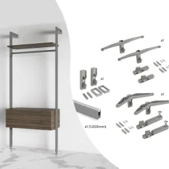 Kit pour structure modulaire Zero 1 étagère + 1 module + tringle - gris EMUCA