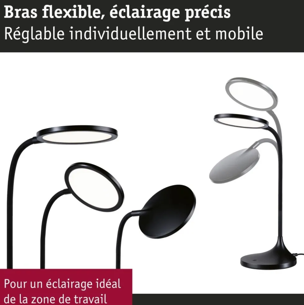 Lampe de bureau LED 15W 4000K 1200 lm Gradable - Noir mat - Mejan PAULMANN