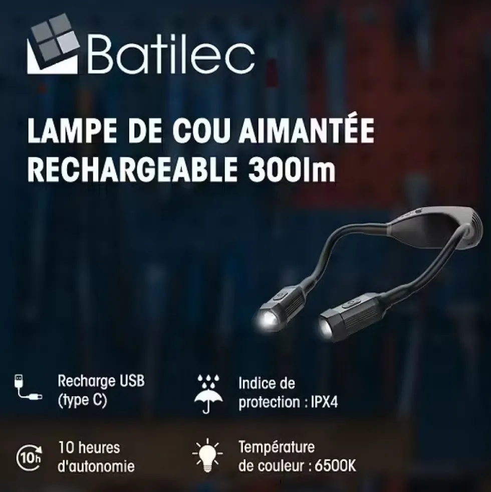 Lampe de cou LED rechargeable et aimantée BATILEC
