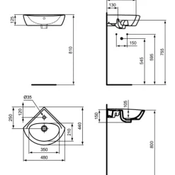 Lave-mains - pose en angle - trop plein - Ulysse - 34x34x44 cm PORCHER