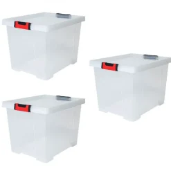 Lot de 3 boites de rangement Clipstock avec couvercle - 45L - naturel EDA PLASTIQUES