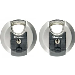 Lot de 2 cadenas disque extérieurs à clé - Anse octogonale protégée MASTER LOCK