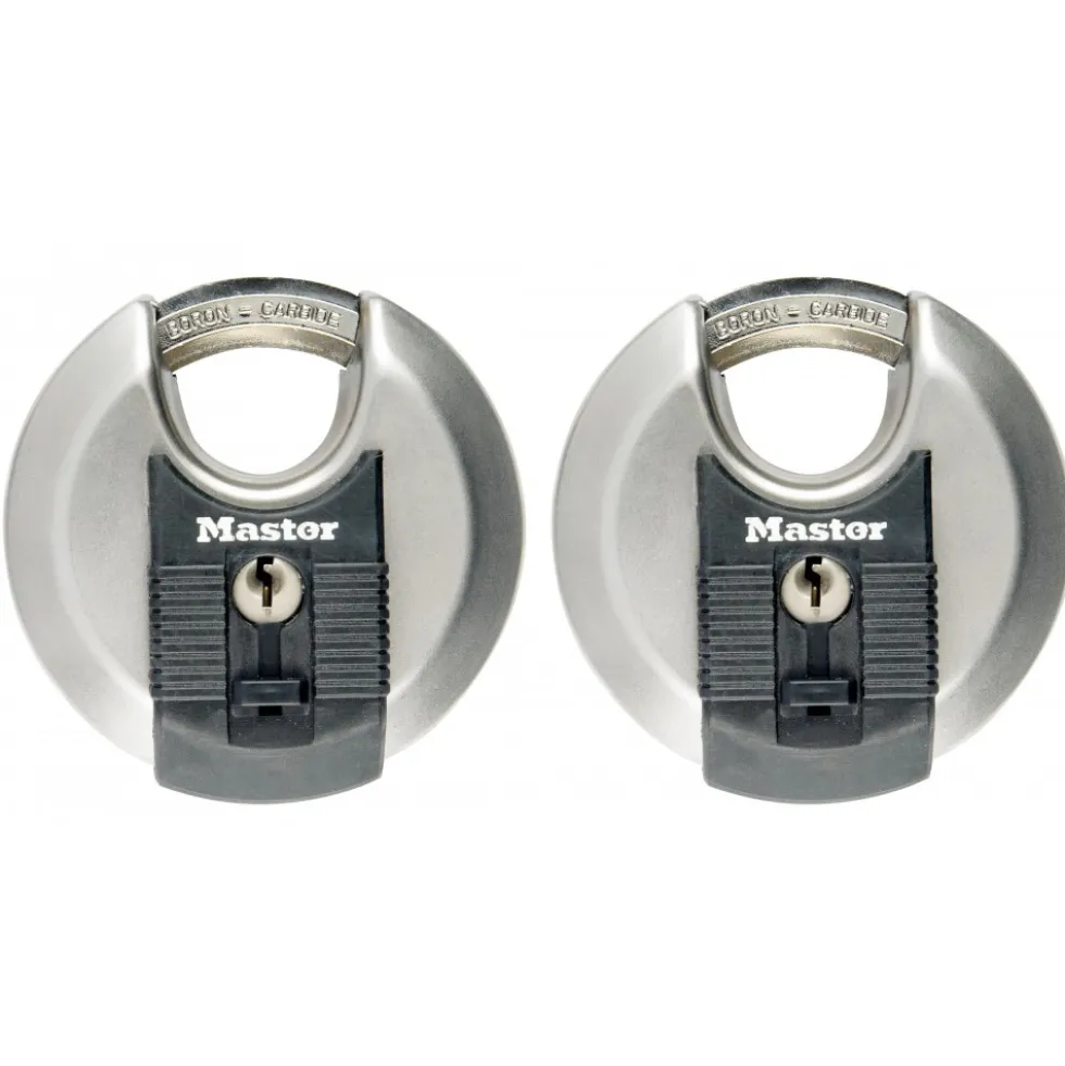Lot de 2 cadenas disque extérieurs à clé - Anse octogonale protégée MASTER LOCK