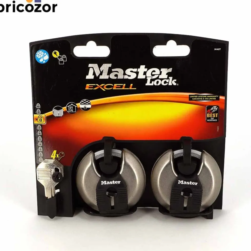 Lot de 2 cadenas disque extérieurs à clé - Anse octogonale protégée MASTER LOCK