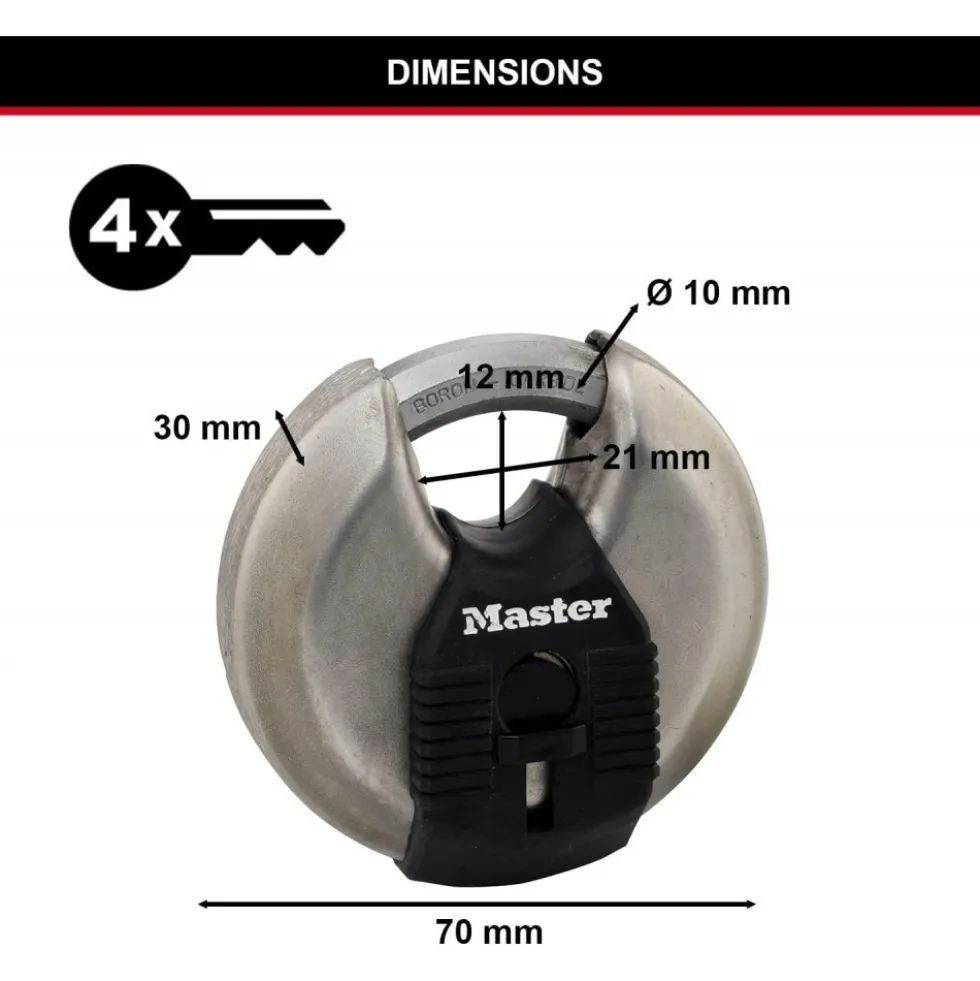 Lot de 2 cadenas disque extérieurs à clé - Anse octogonale protégée MASTER LOCK
