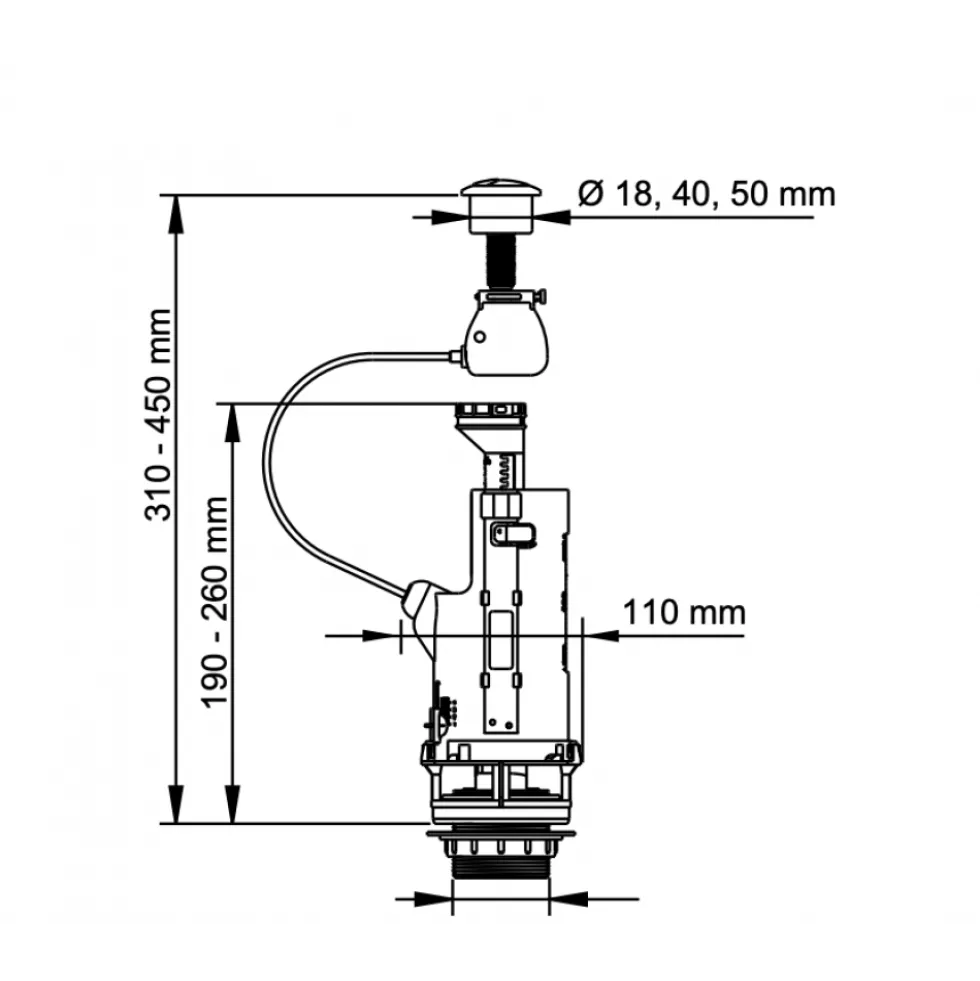Mécanisme chasse d'eau - double chasse - poussoir - Dualtech 2 DUBOURGEL