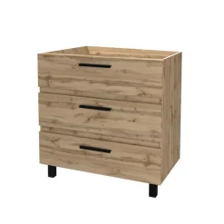Meuble de salle de bains 80 cm - chêne industriel - 3 tiroirs - Tetra 80 AURLANE