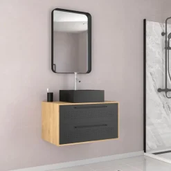 Meuble de salle de bains 80 cm - chêne naturel - 2 tiroirs - Dotz AURLANE