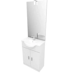 Meuble de salle de bains complet 60 cm - vasque céramique - miroir LED AURLANE