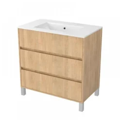 Meuble de salle de bains sur pieds - 80 cm - 3 tiroirs - décor bois - Atos AURLANE