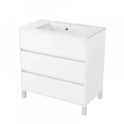 Meuble de salle de bains sur pieds - 80 cm - 3 tiroirs - blanc - Atos AURLANE
