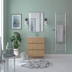 Meuble de salle de bains sur pieds 60 cm - 3 tiroirs - décor bois - Atos AURLANE