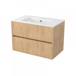 Meuble de salle de bains suspendu 80 cm - 2 tiroirs - décor bois - Atos AURLANE