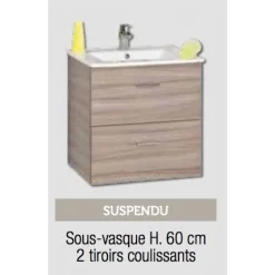 Meuble sous vasque 60 cm suspendu Angelo- 2 tiroirs Néova
