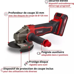 Meuleuse d’angle sans fil - TE-AG 18/125-2 Li (1x4,0 Ah) - Power X-Change EINHELL