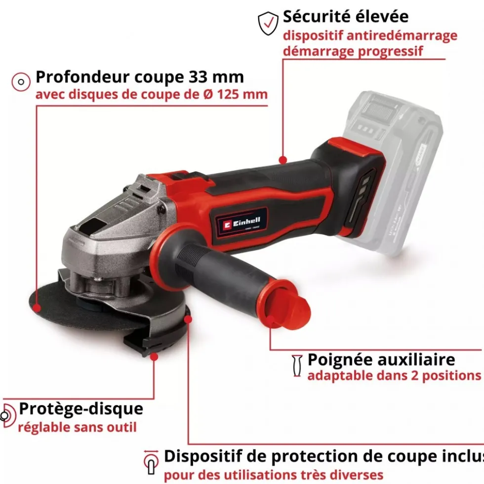 Meuleuse d'angle TE-AG 18/125-2 Li - diamètre 125mm - Solo - Power X-Change EINHELL