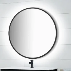 Miroir Zeus avec éclairage décoratif à LED - cadre noir diamètre 80 cm EMUCA