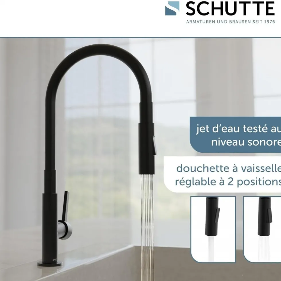 Mitigeur de cuisine noir mat avec flexible soft-touch GLASGOW SCHÜTTE