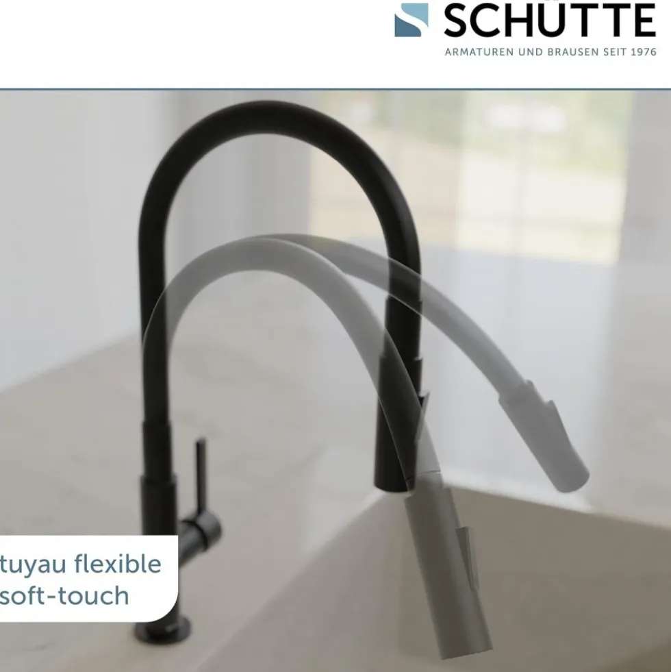 Mitigeur de cuisine noir mat avec flexible soft-touch GLASGOW SCHÜTTE