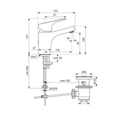 Mitigeur de lavabo avec cartouche CH3 - 5 l/min - chromé - Ulysse PORCHER