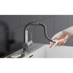 Mitigeur de lavabo avec douchette extractible - chromé - London SCHÜTTE