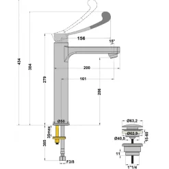 Mitigeur de lavabo réhaussé PMR avec levier médical - Ultima Access PAINI