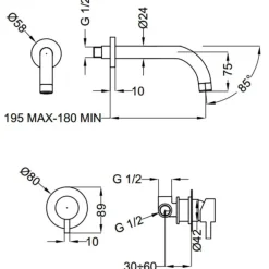 Mitigeur lavabo encastrable - laiton - noir mat - NEMO KRAMER