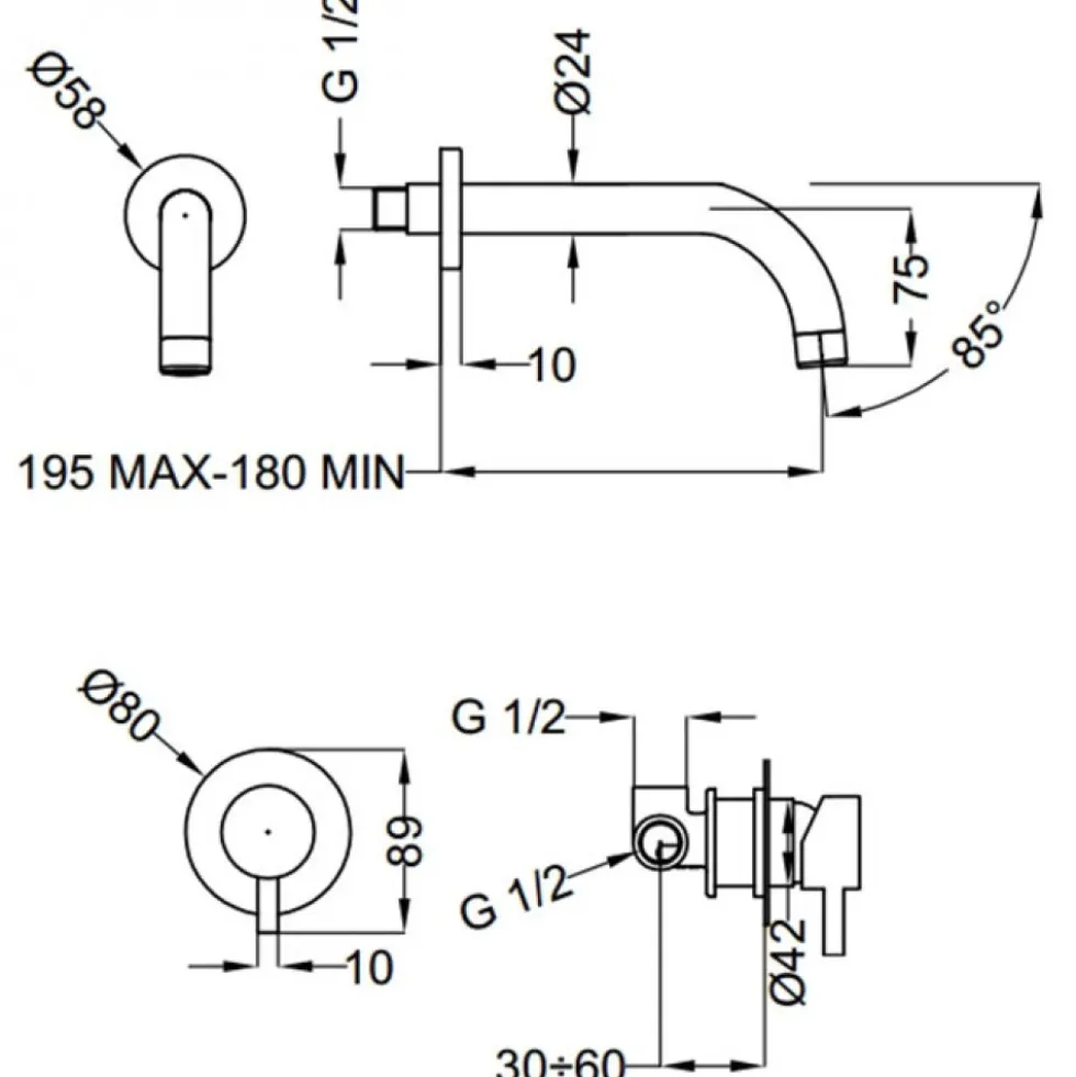 Mitigeur lavabo encastrable - laiton - noir mat - NEMO KRAMER