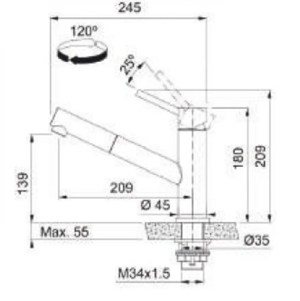 Mitigeur Orbit - à douchette monojet - extractible - Inox FRANKE