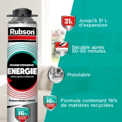 Mousse auto-expansive polymère pistolable Energie - aérosol 750 mL RUBSON