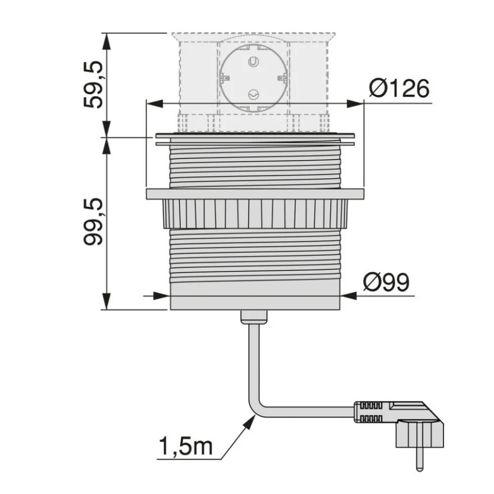 Multiprises à encastrer - rétractable - 5 prises - Vertikal Push 100 EMUCA