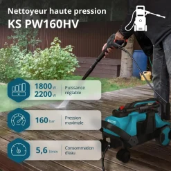 Nettoyeur haute pression 1800/2200W - 160 bar - KS PW160HV KONNER & SOHNEN