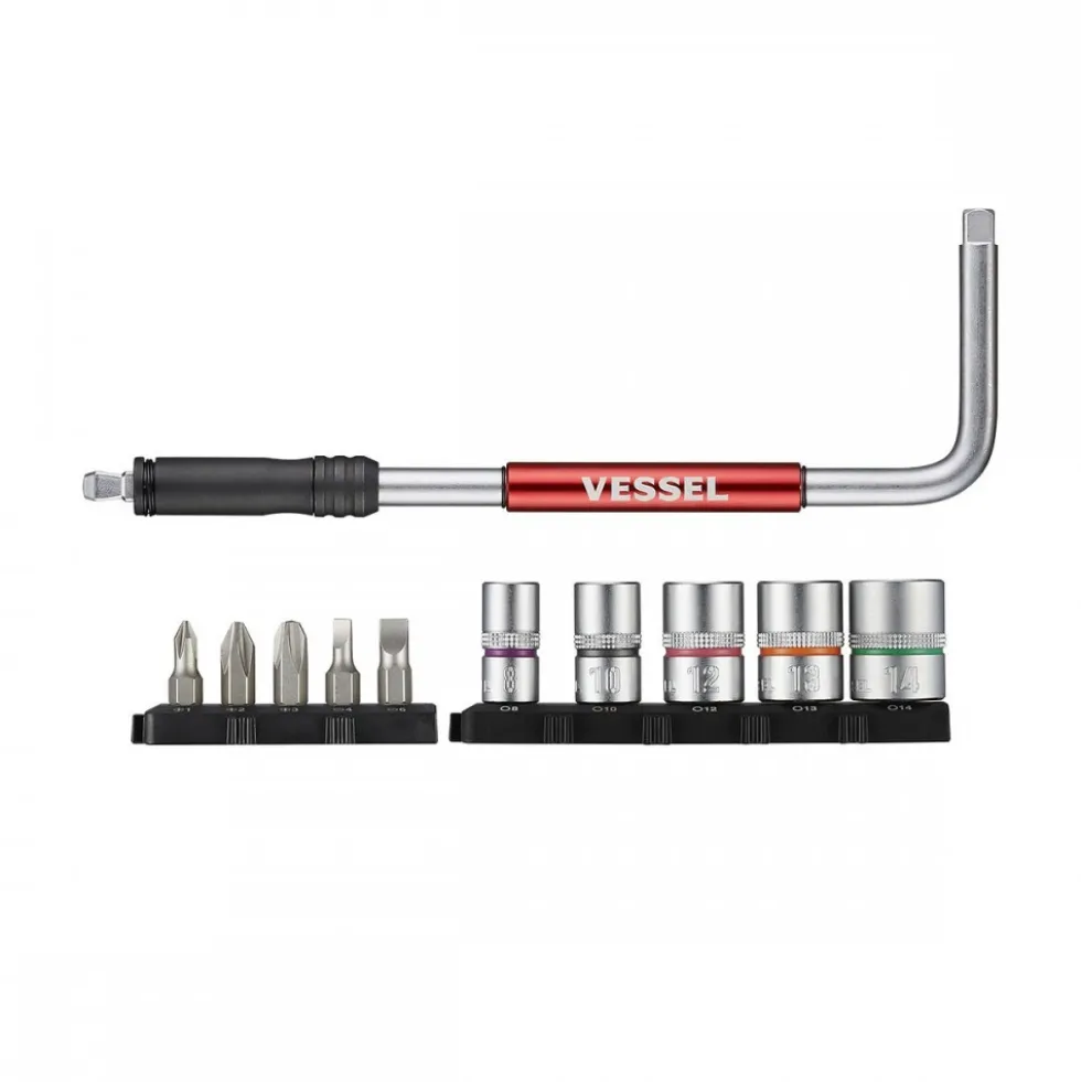 Pack clé 2 en 1 avec 5 embouts et 5 douilles 1/4" VESSEL