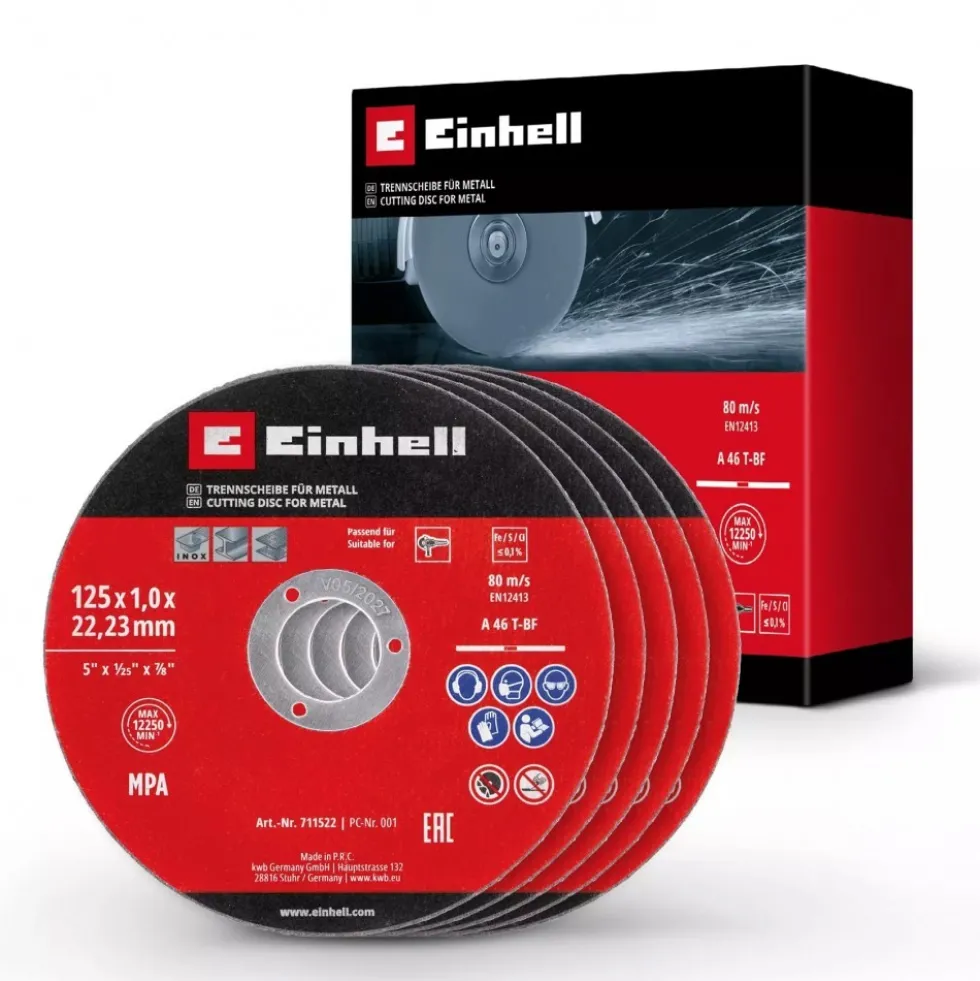 Pack de 5 disques pour meuleuse - 125 x 1,0 x 22,23 mm EINHELL