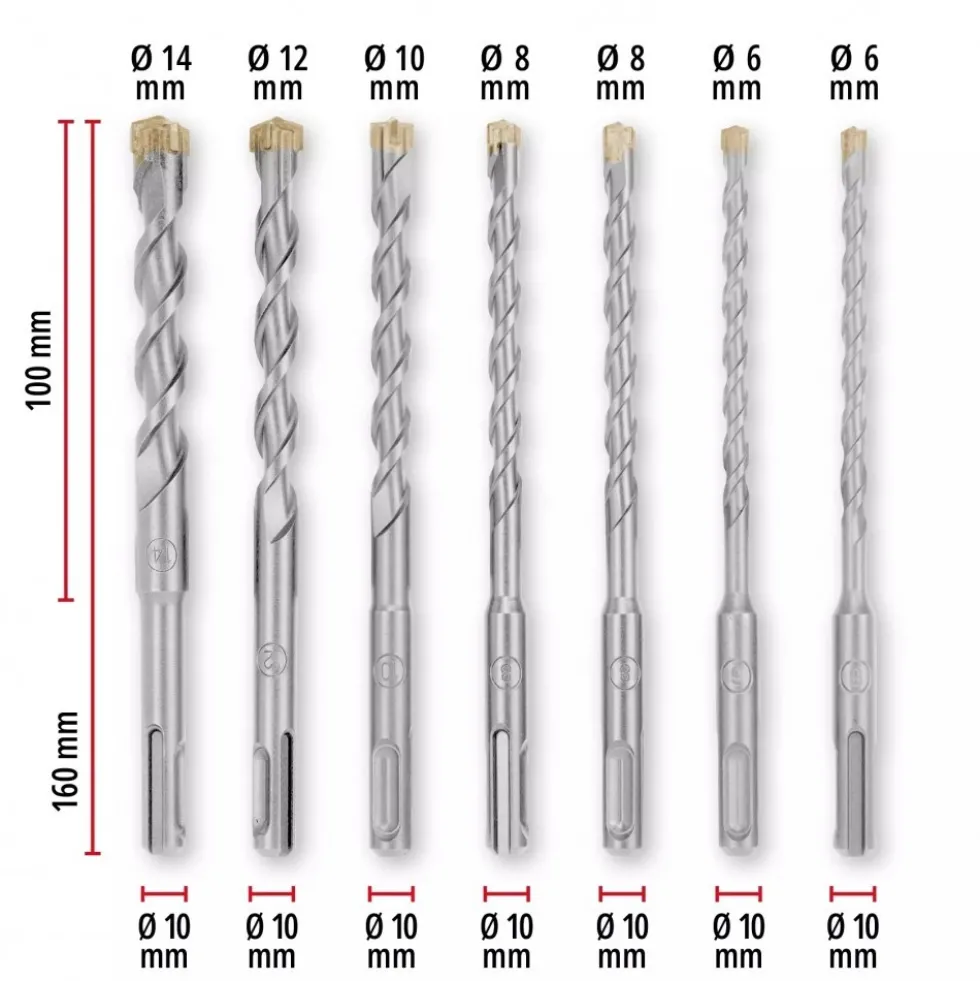 Pack de 7 forets SDS Plus - diamètre 6/8/10/12/14 mm EINHELL