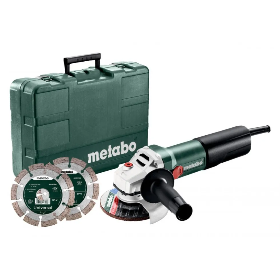 Pack meuleuse d'angle WQ 1100W-Diamètre 125mm + 2 disques + coffret -610035510 METABO