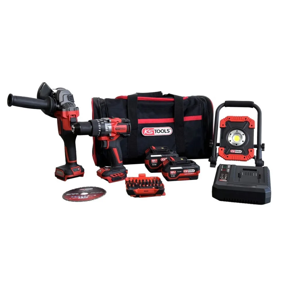 Pack 2 outils 18V + projecteur + 2 batteries + accessoires - 515.4731F-A2 KS TOOLS