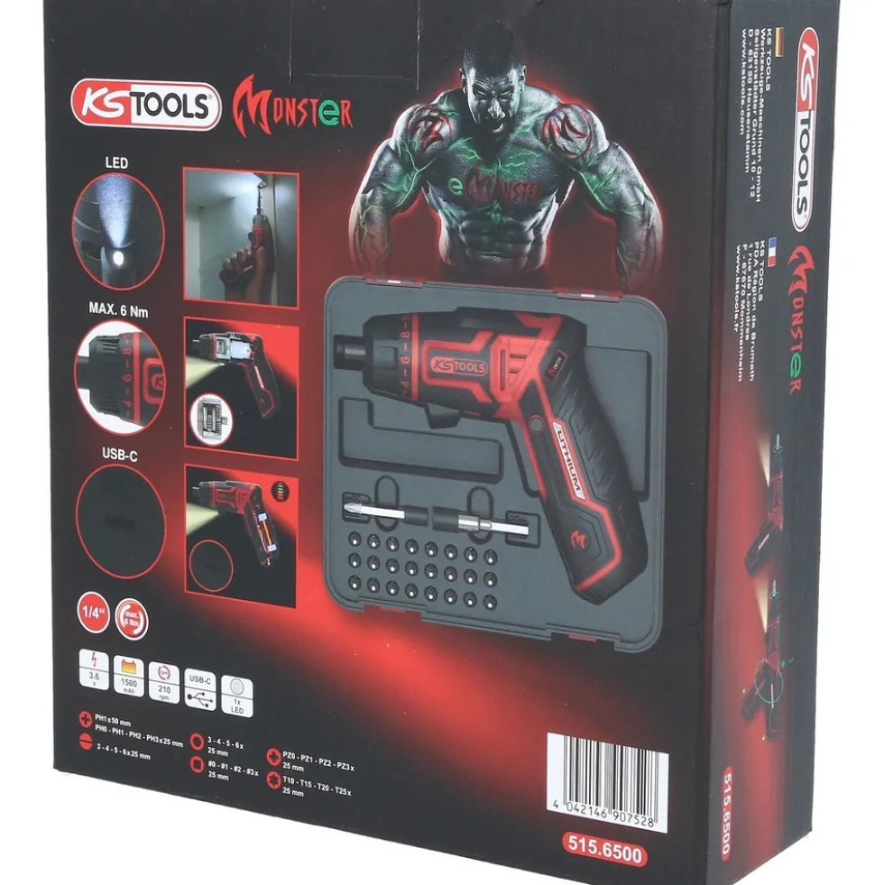 Pack visseuse sans fil eMonster 3,6V + 25 embouts 1/4" - 515.6500 KS TOOLS