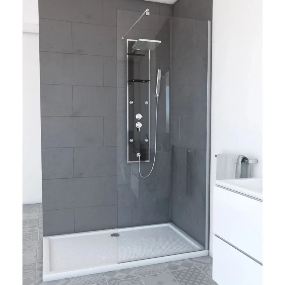 Paroi de douche fixe chromée Parma 2 - verre transparent AURLANE