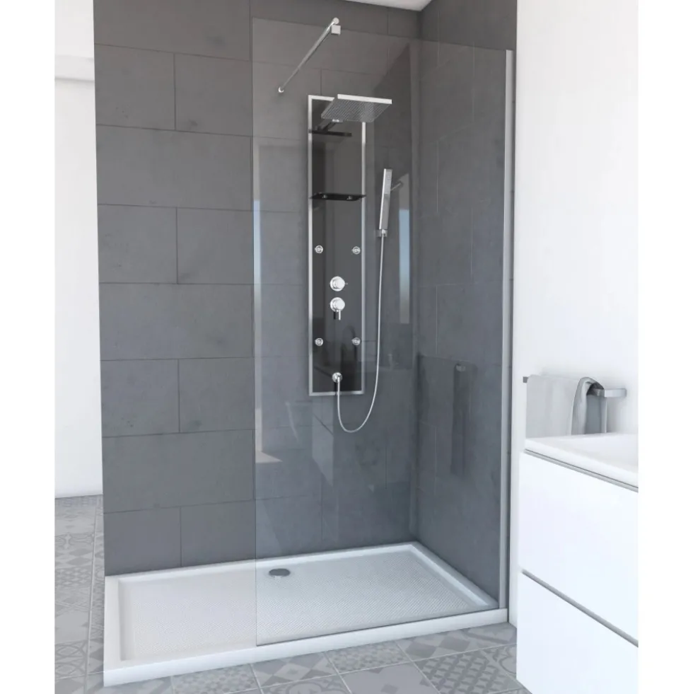 Paroi de douche fixe chromée Parma 2 - verre transparent AURLANE