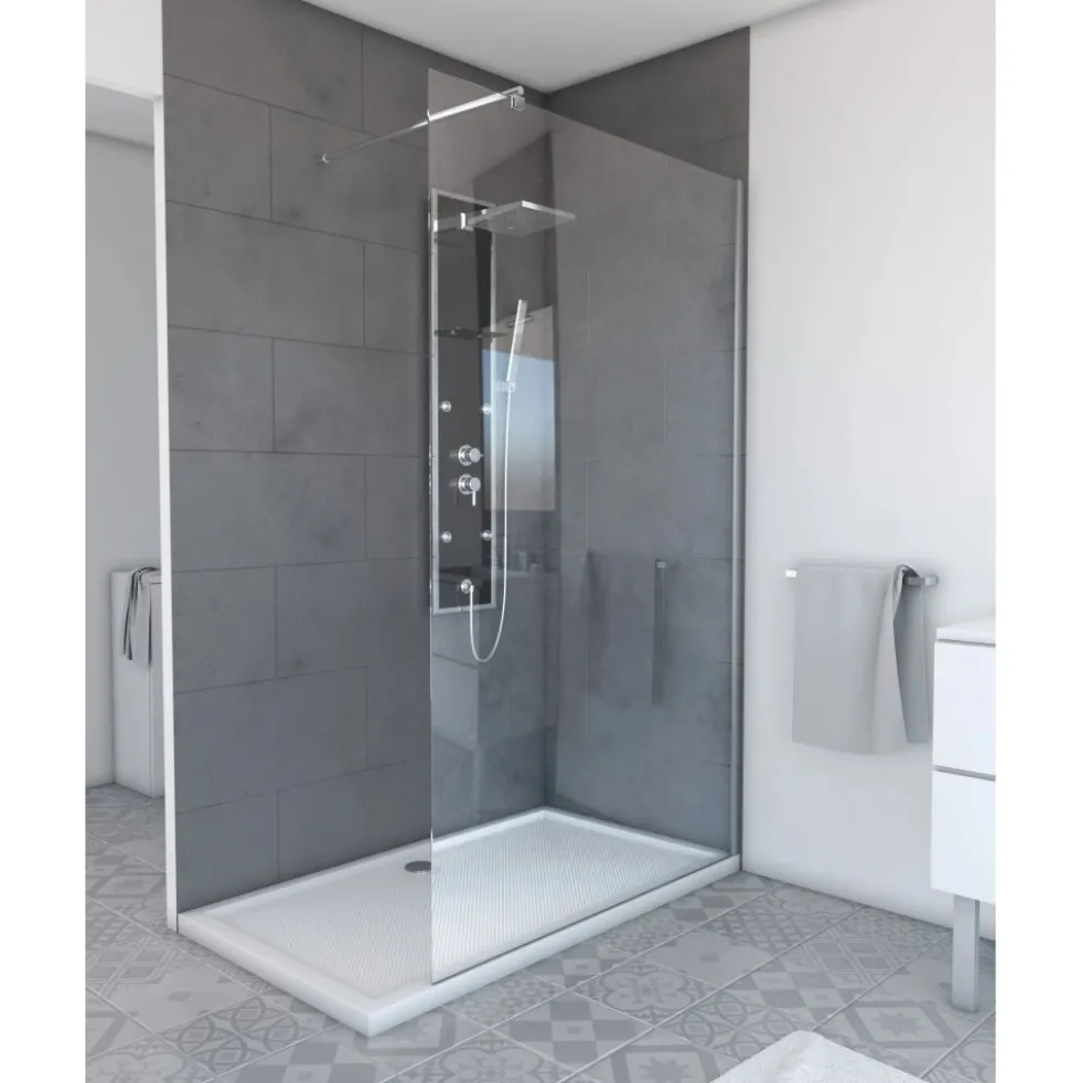 Paroi de douche fixe chromée Parma 2 - verre transparent AURLANE