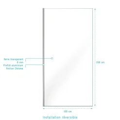 Paroi de douche fixe chromée Parma 2 - verre transparent AURLANE