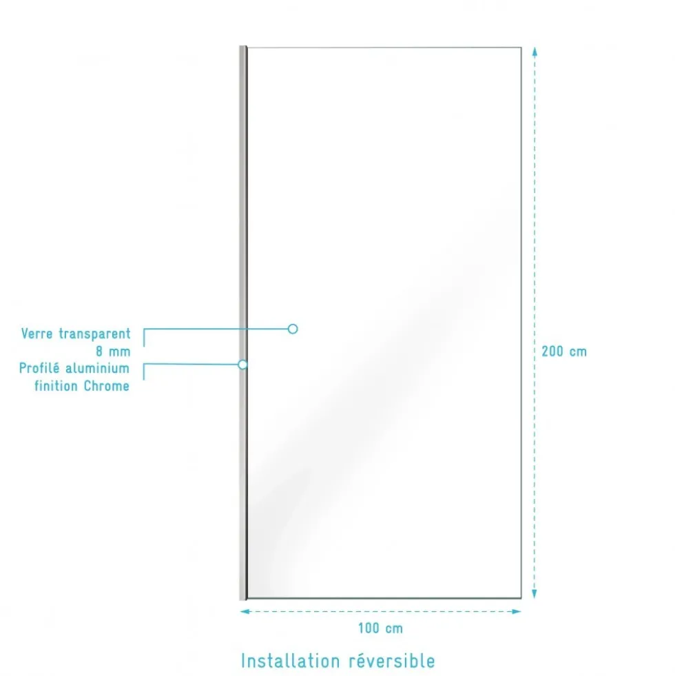 Paroi de douche fixe chromée Parma 2 - verre transparent AURLANE